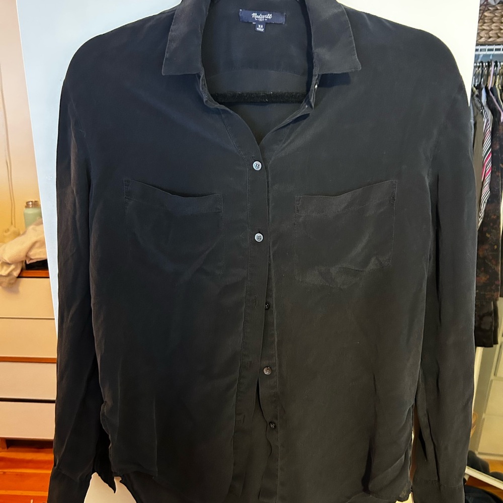 Madewell Silk Black Long-Sleeve Shirt